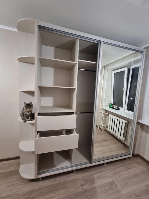 шкаф-купе с зеркалами и дополнительными полками в прихожую с доставкой
